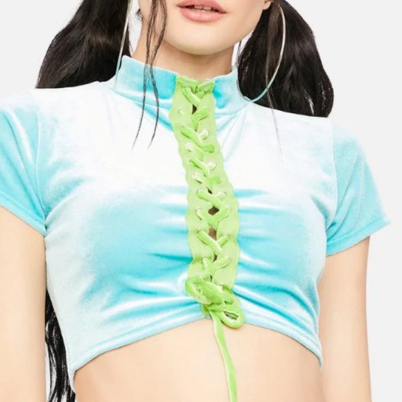 Dolls Kill Sky Modern Angel Velour Crop Top Plus Size - Picture 2 of 6